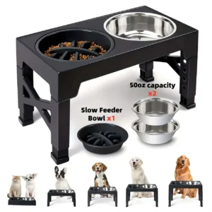 Adjustable Height Pet Elevated Dog Bowl With 5 Adjustable